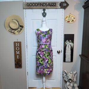 Vintage R&K Sz 8 Multicolor Sheath Career Party Wedding Guest Dress Cottagecore